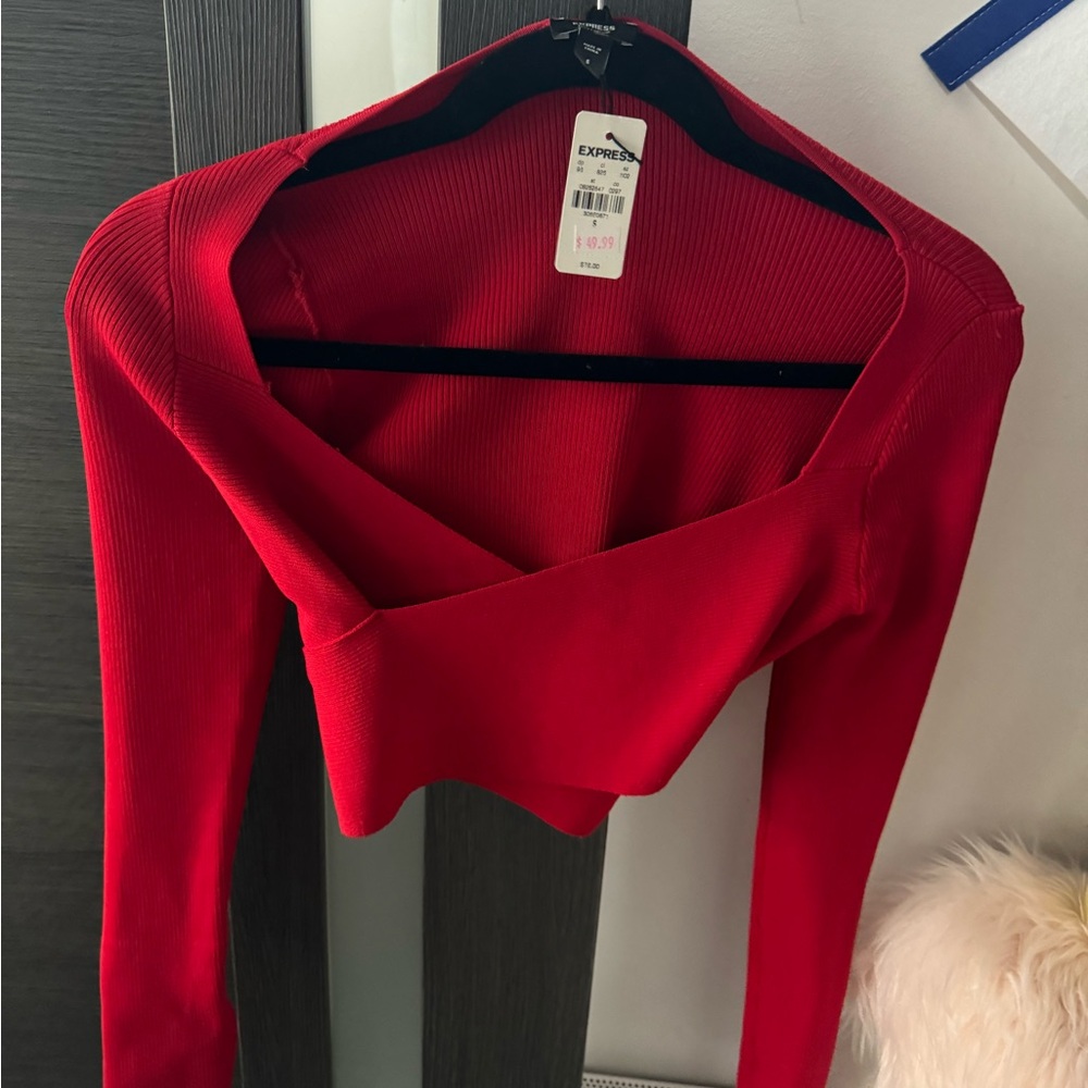 Express Long Sleeve Crop top red